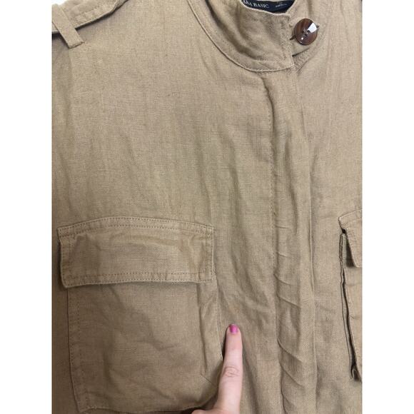Zara 100% Linen Bomber Cargo Jacket Size XS Military Style Lightweight Jacket - Picture 6 of 9